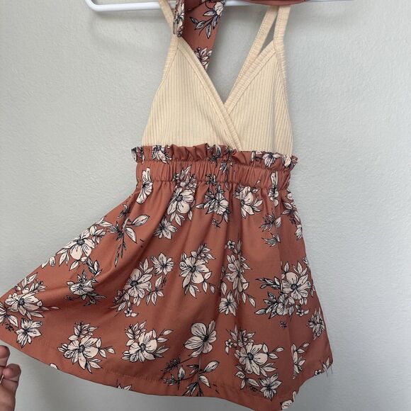 SHEIN | Baby Girls Ribbed Cross back Floral Dress & Headband Sash 12-18 Months - Picture 3 of 6